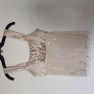 Sleeveless Champagne Color Lace And Sequin Top Size Small